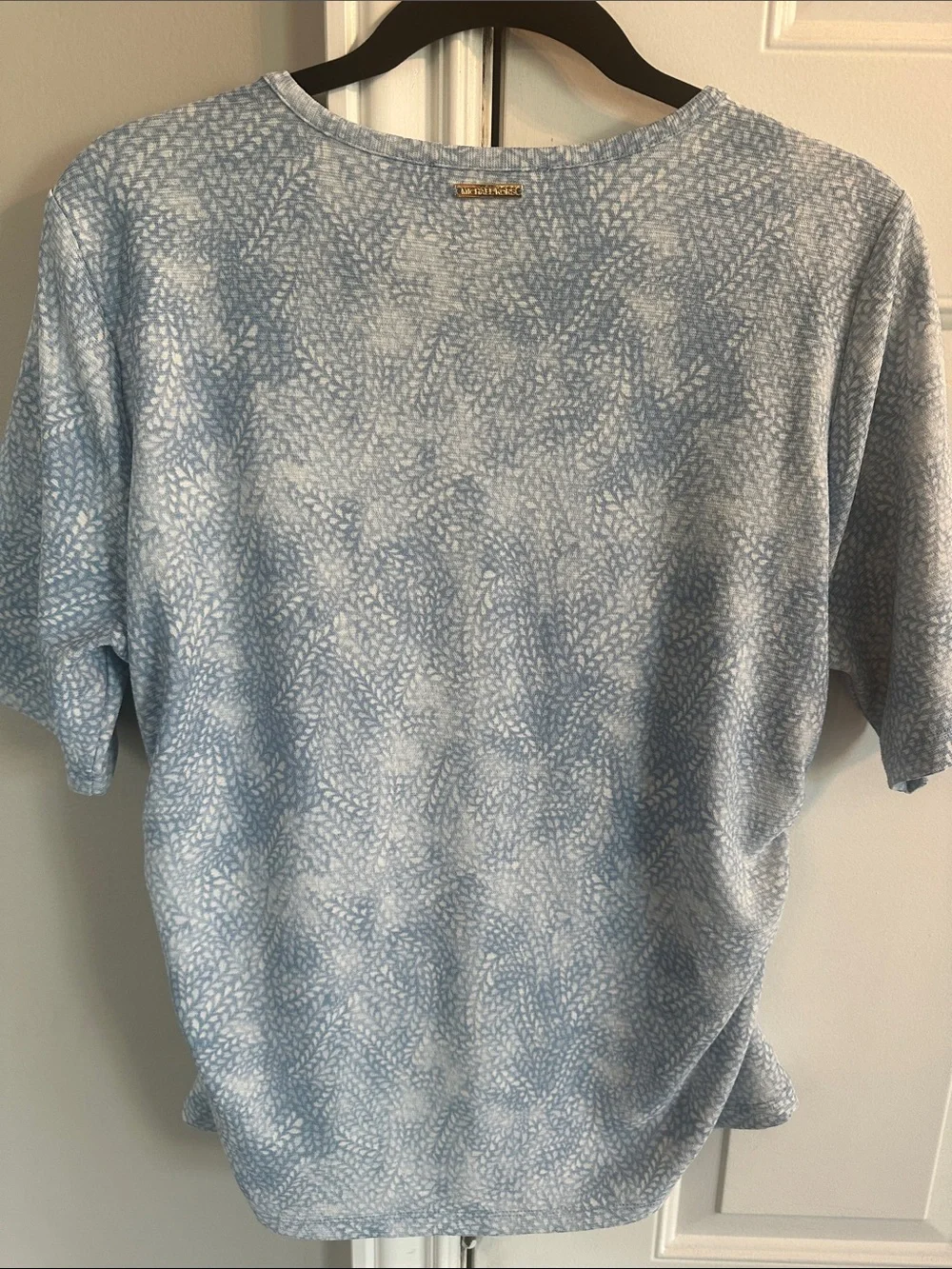 Michael Kors Sky Blue Ruched V-Neck Short Sleeve Tee